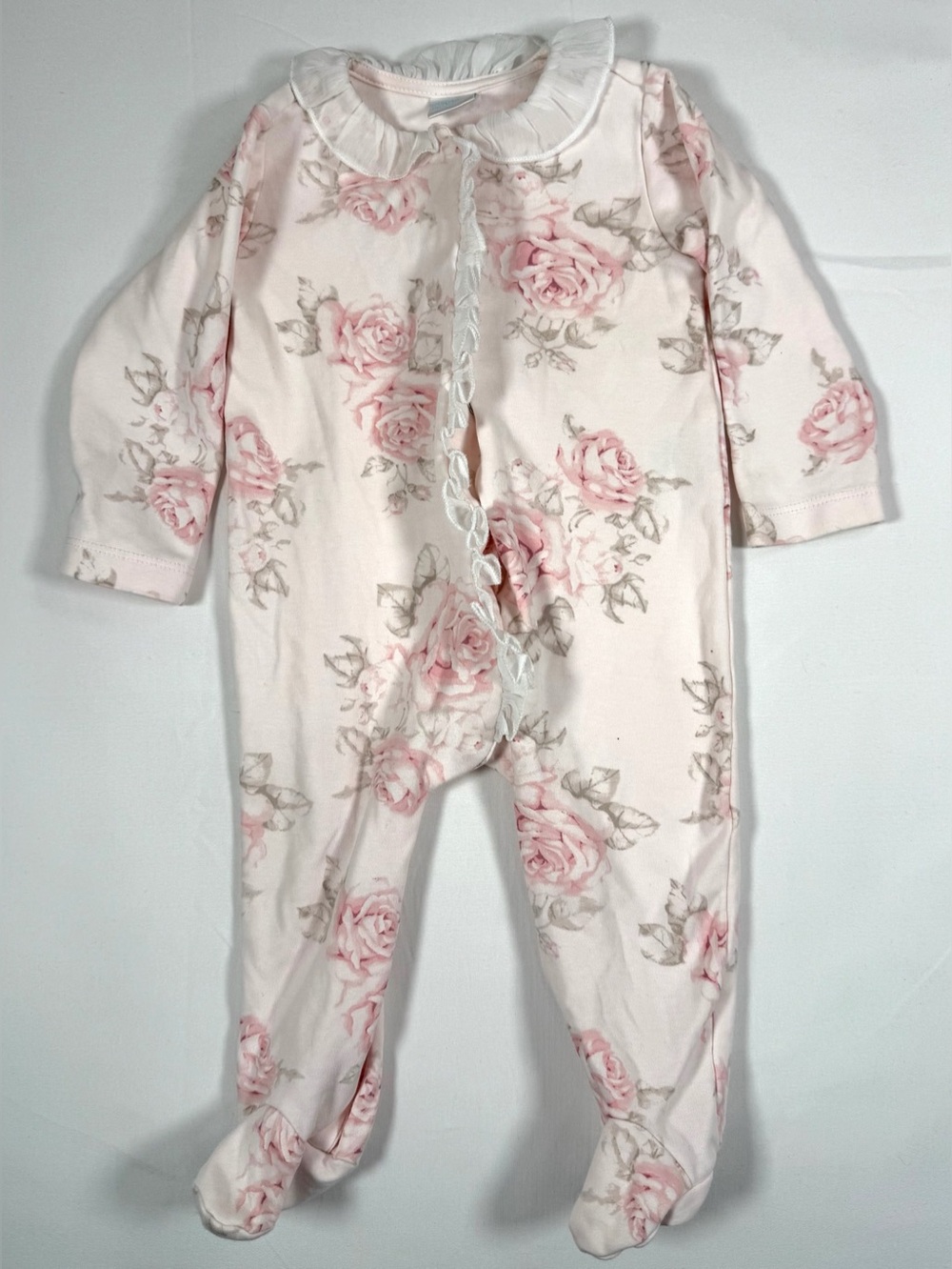 EDGEHILL COLLECTION Baby Girls Floral Footed Sleeper Roses Ruffle Collar 9M